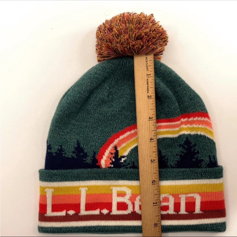 L.L. Bean NWT Scenic Knit Beanie Pom Hat Trees Rainbow Stripe - Picture 5 of 6